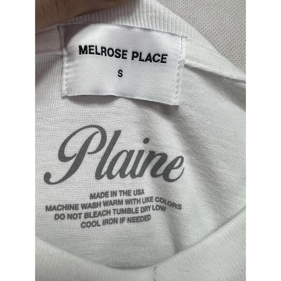 Melrose Place Shirt Men's Small White Long Sleeve Planet Earth Grid Graphic Tee - Picture 2 of 11
